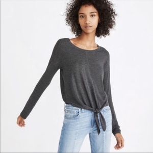 Madewell gray lightweight crop tie front round neck viscose sweater‎ size XXS